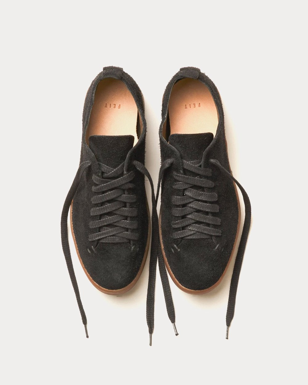 Feit - Hand Sewn Latex Suede Black Low Top Sneakers