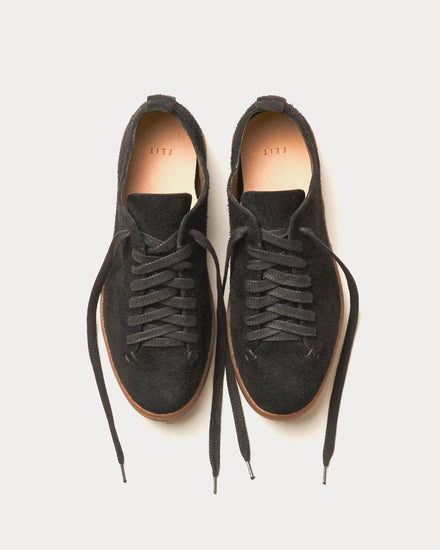 Feit Unisex Hand Sewn Latex Suede Black Low Top Sneakers