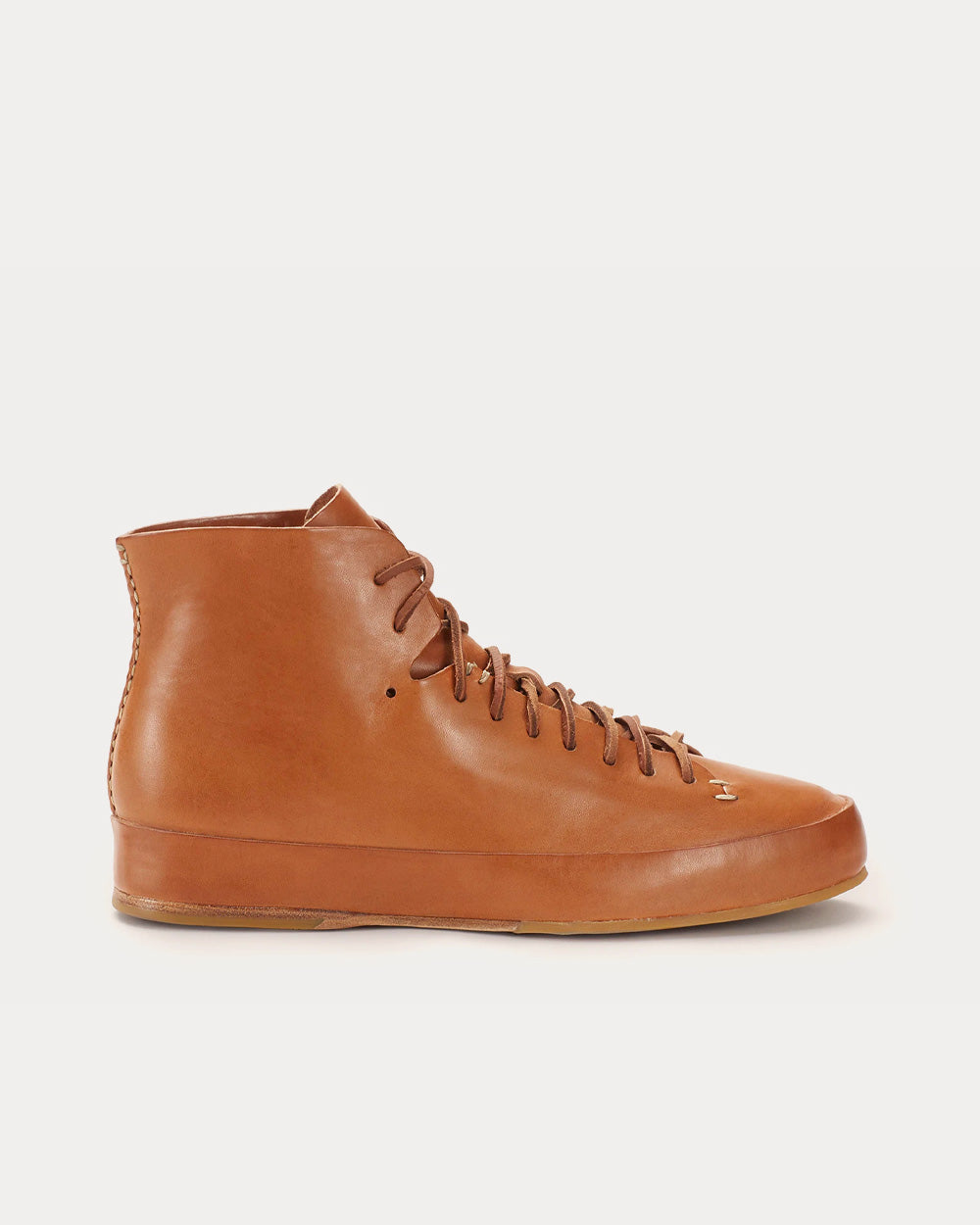 Feit Unisex Hand Sewn Rubber Semi Cordovan Tan High Top Sneakers