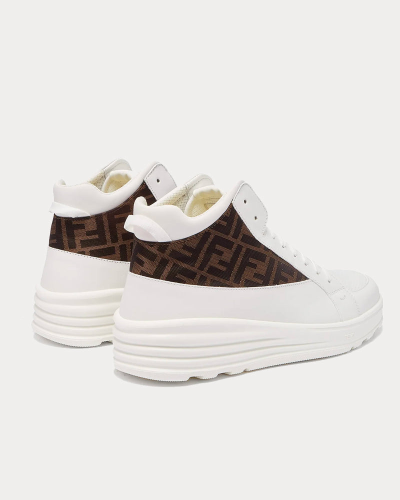 Fendi FF Jacquard White High Top Sneakers - 3