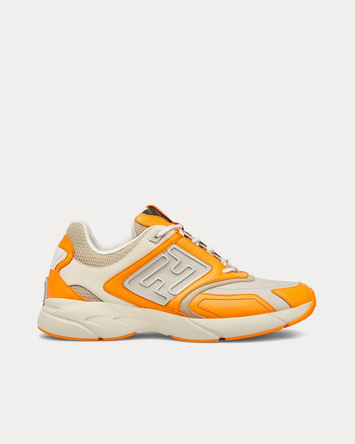 Fendi Men's Faster Nubuck Leather Orange / Beige Low Top Sneakers