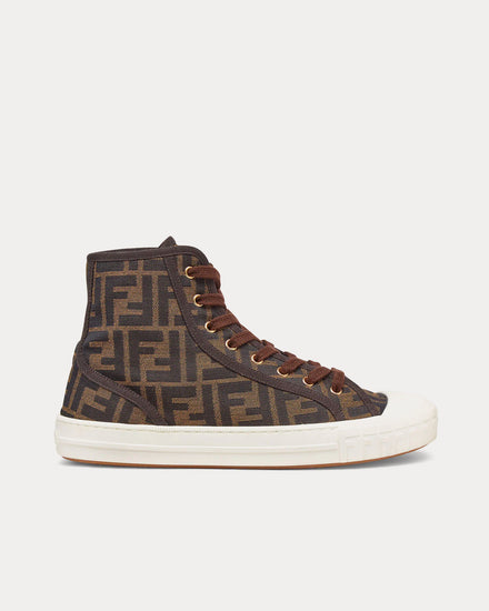 Fendi Women's Domino FF Jacquard Fabric Brown High Top