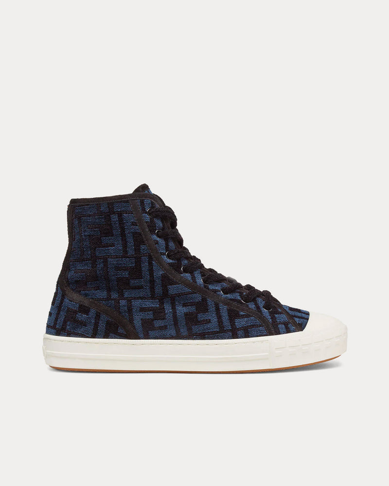 Fendi Women's Domino FF Jacquard Fabric Blue High Top Fendi Women's Domino FF Jacquard Fabric Blue High Top