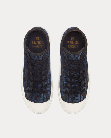 Fendi Women's Domino FF Jacquard Fabric Blue High Top