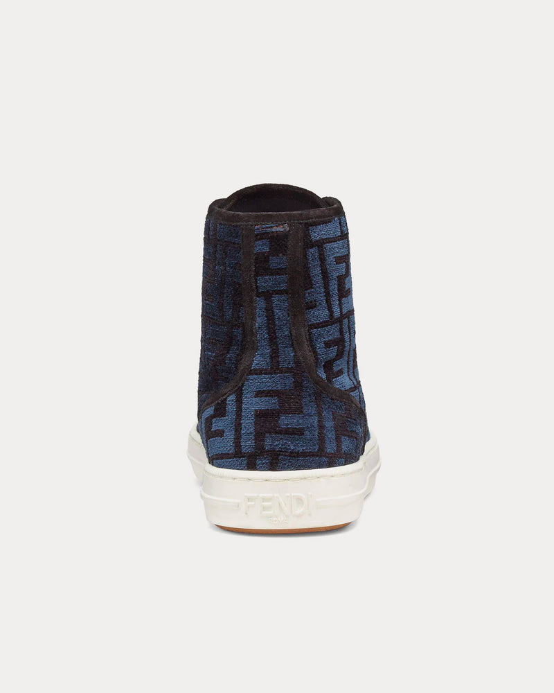 Fendi Women's Domino FF Jacquard Fabric Blue High Top