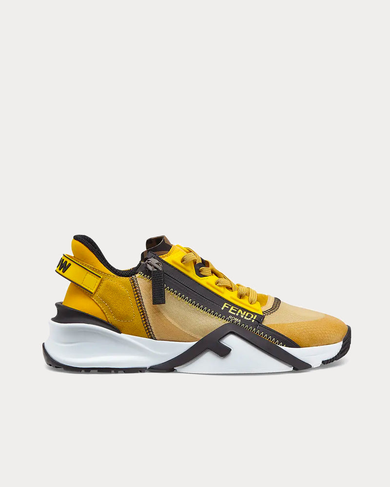 Fendi Women's Flow Yellow Nylon & Suede Low Top Sneakers