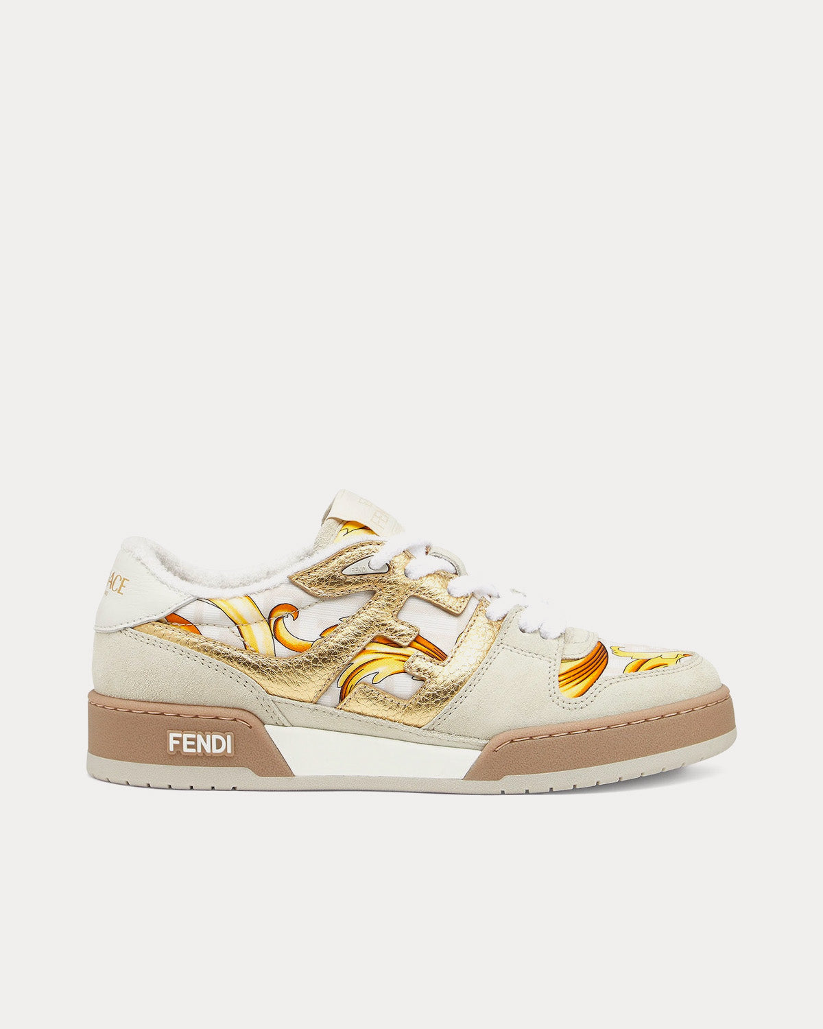 Fendi Women's Match Fendace Printed White Satin Low Top Sneakers