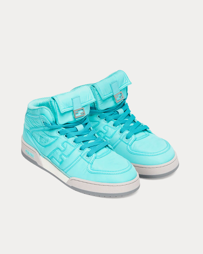 Fendi Match Nylon Turquoise High Top Sneakers Sneak in Peace