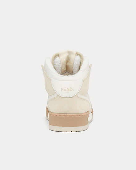 Fendi Match Leather White / Beige High Top Sneakers - 4