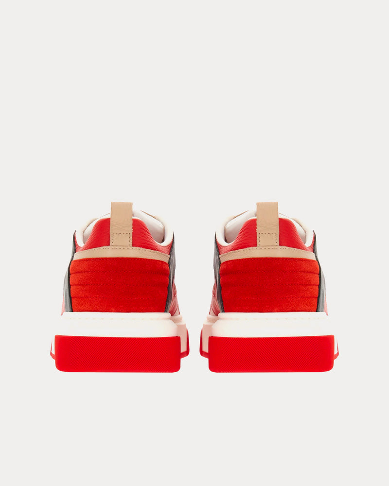 Ferragamo Shaped Inserts Leather Red / White Low Top Sneakers - 4