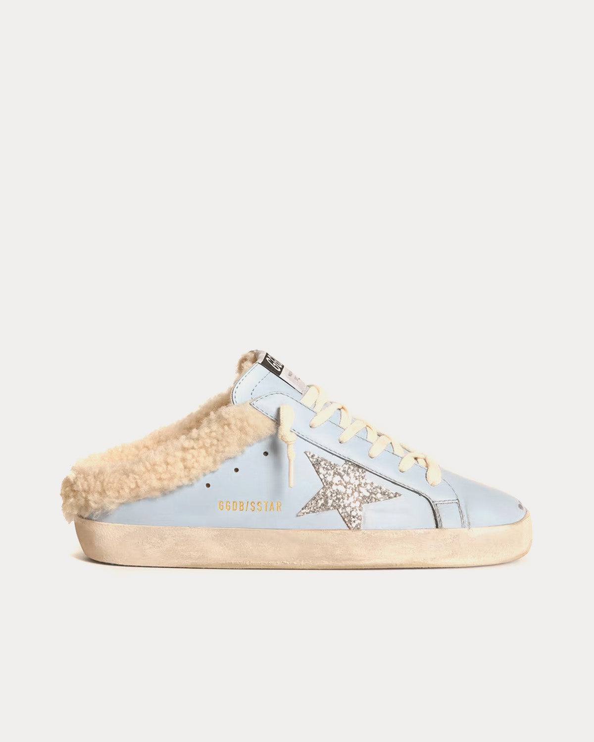 Golden Goose Super-Star Sabots Silver Glitter Star & Shearling Lining  Powder Blue Low Top Sneakers - Sneak in Peace