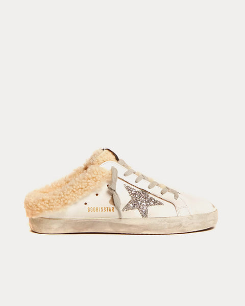 Super-Star Sabots Silver Glitter Star & Shearling Lining White Low Top Sneakers