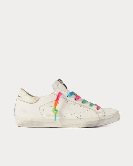 Golden Goose Superstar Perforated Distressed Leather White Low Top Sneakers - 1