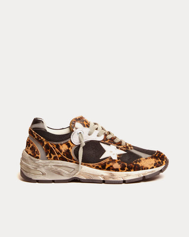 Golden Goose Dad-Star Leopard-print Pony Skin with White Leather Star Low Top Sneakers