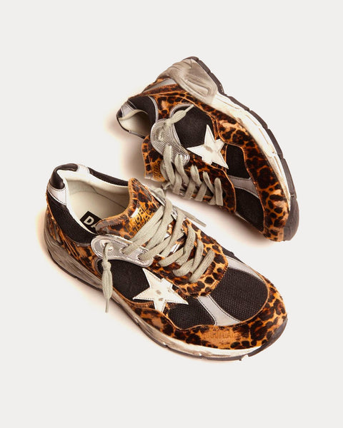 Golden Goose Dad-Star Leopard-print Pony Skin with White Leather Star Low Top - in Peace