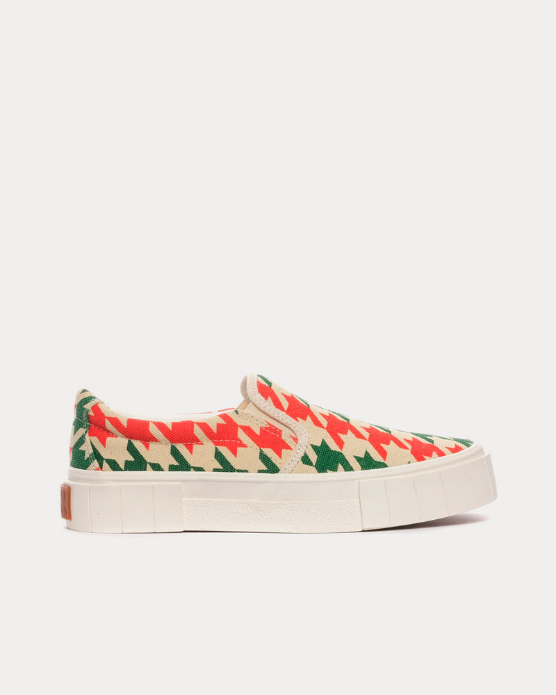 Good News Yess Dogstooth Red / Green Slip On Sneakers - 1