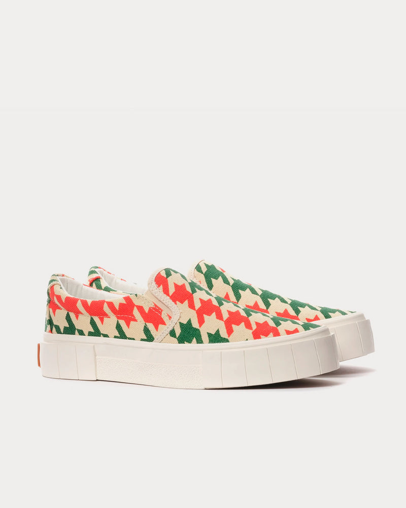 Good News Yess Dogstooth Red / Green Slip On Sneakers - 2
