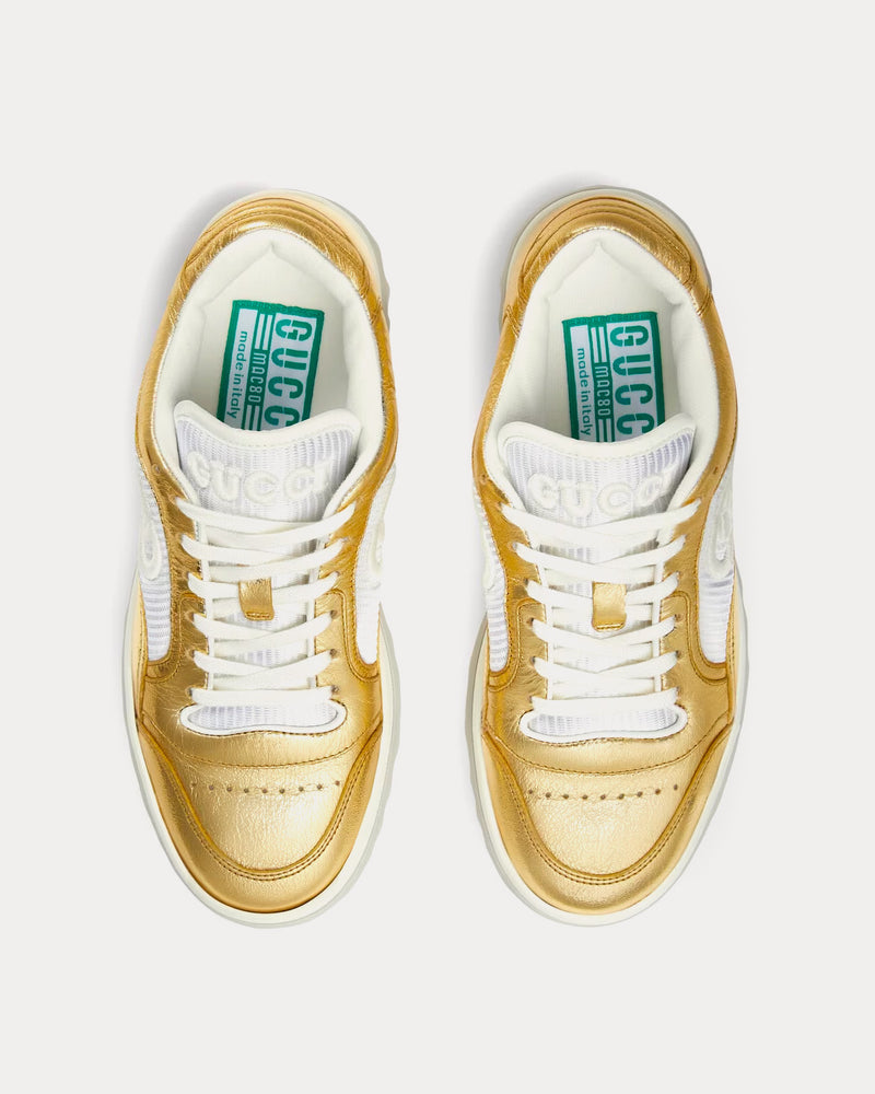 Gucci Women's MAC80 Leather Metallic Gold Low Top Sneakers
