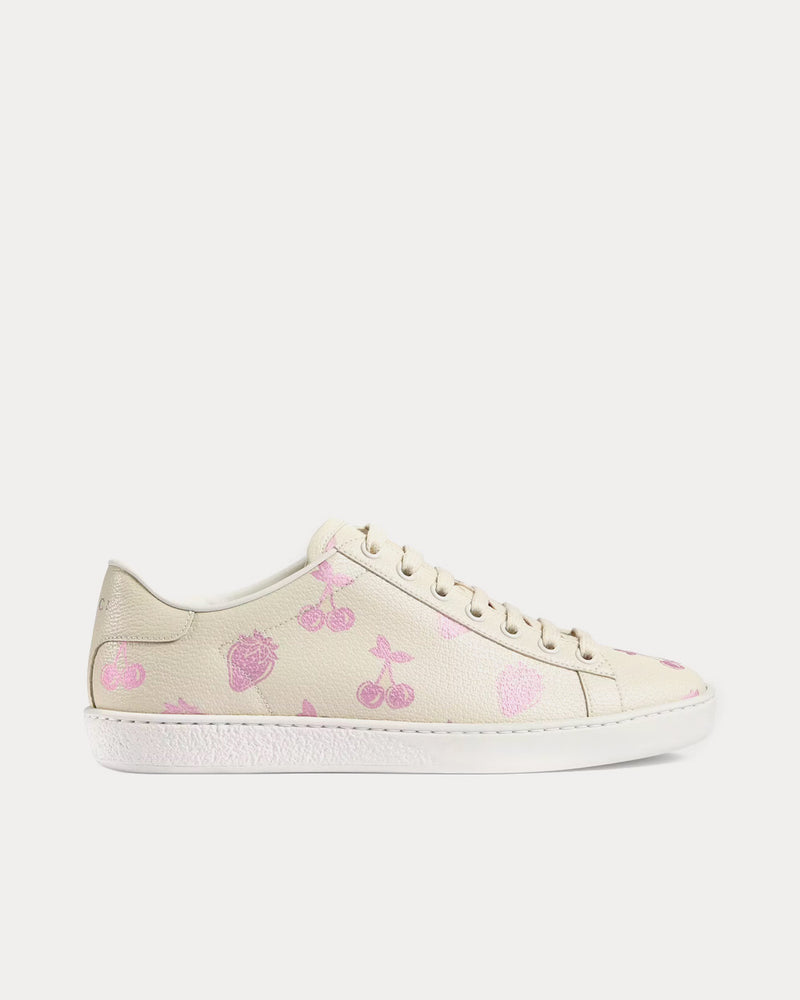 Gucci Ace Metallic Strawberry & Cherry Print White Low Top Sneakers - 1