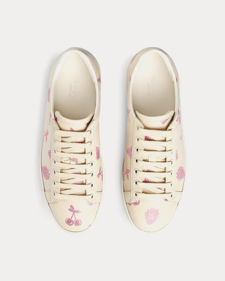 Gucci Ace Metallic Strawberry & Cherry Print White Low Top Sneakers - 2