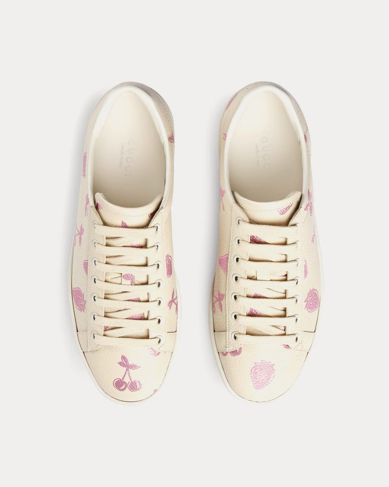 Gucci Ace Metallic Strawberry & Cherry Print White Low Top Sneakers - 2