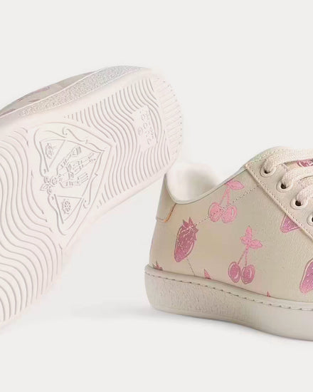 Gucci Ace Metallic Strawberry & Cherry Print White Low Top Sneakers - 4