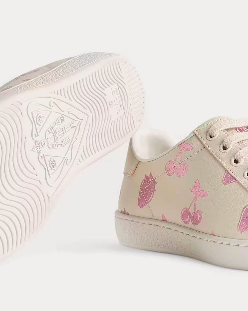 Gucci Ace Metallic Strawberry & Cherry Print White Low Top Sneakers - 4