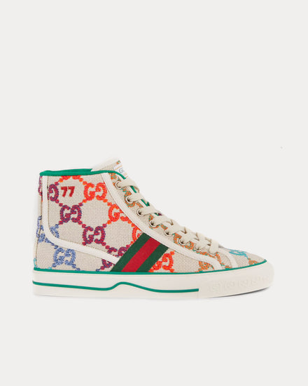 Gucci Women's Tennis 1977 GG Linen Fabric High Top Sneakers Trainers