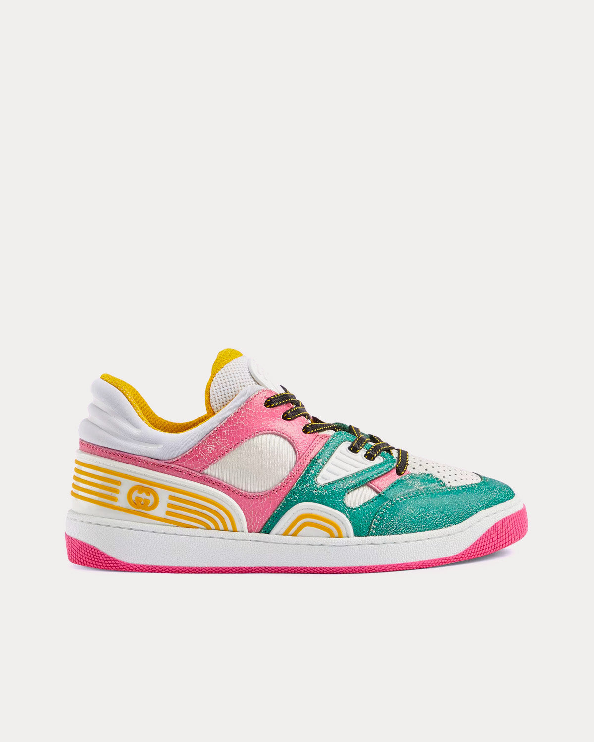 スニーカー GUCCI MULTICOLOR LEATHER AND FABRIC MULTICOLOR SNEAKERS Gucci Women's Basket Leather Multicolour Low Top Sneakers