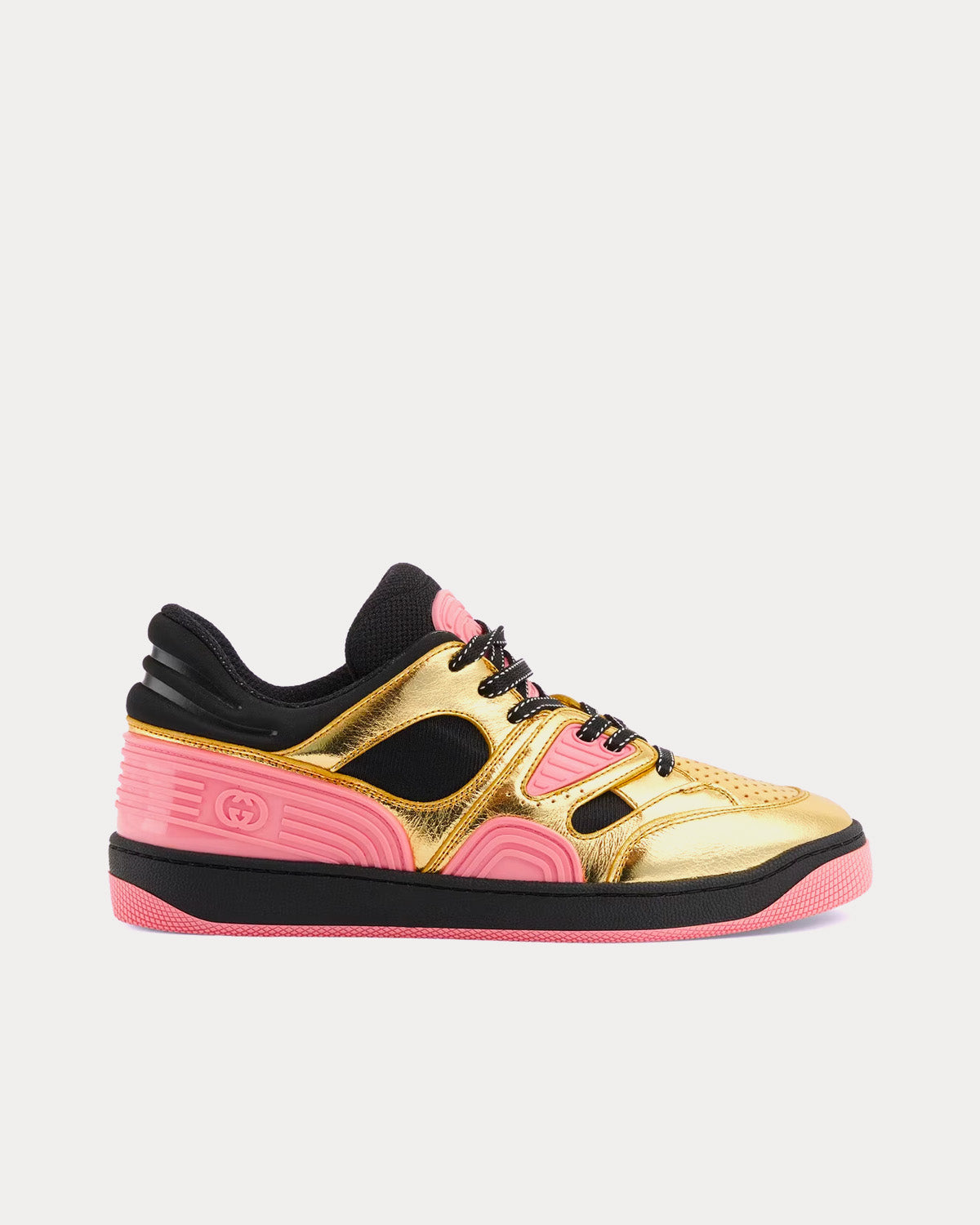 Gucci Basket Leather Gold Metallic Pink Low Top Sneakers Sneak in Peace