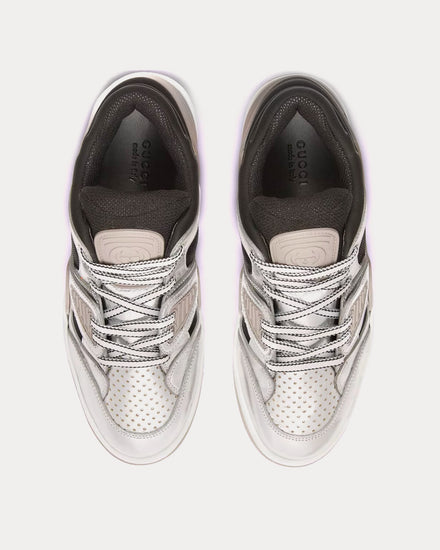 Gucci Basket Leather Silver Metallic Low Top Sneakers - 2