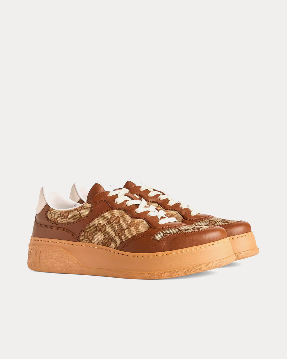 Gucci GG Canvas Beige & Ebony Leather Brown Low Top Sneakers - Sneak in ...