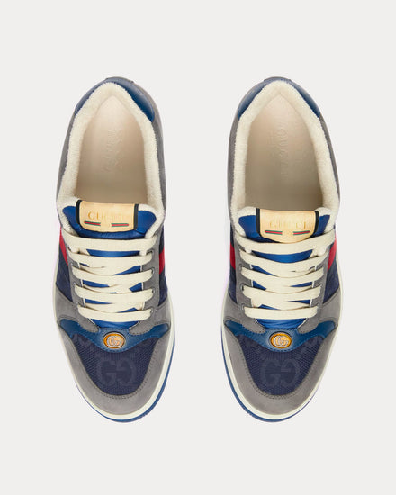 Gucci GG Screener Blue & Red Web Suede Grey Low Top Sneakers - 2