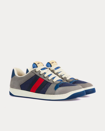 Gucci GG Screener Blue & Red Web Suede Grey Low Top Sneakers - 3