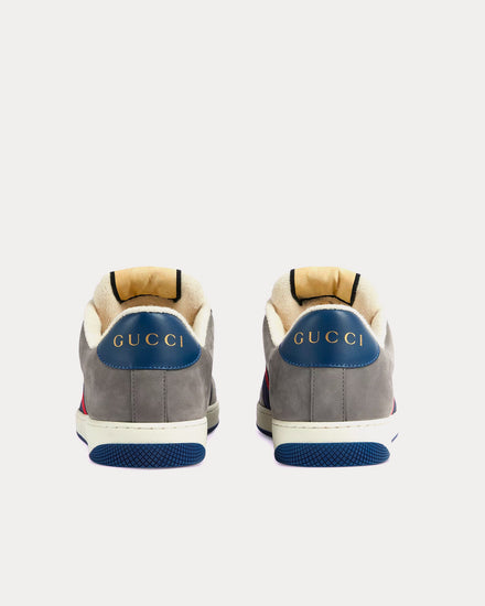 Gucci GG Screener Blue & Red Web Suede Grey Low Top Sneakers - 4
