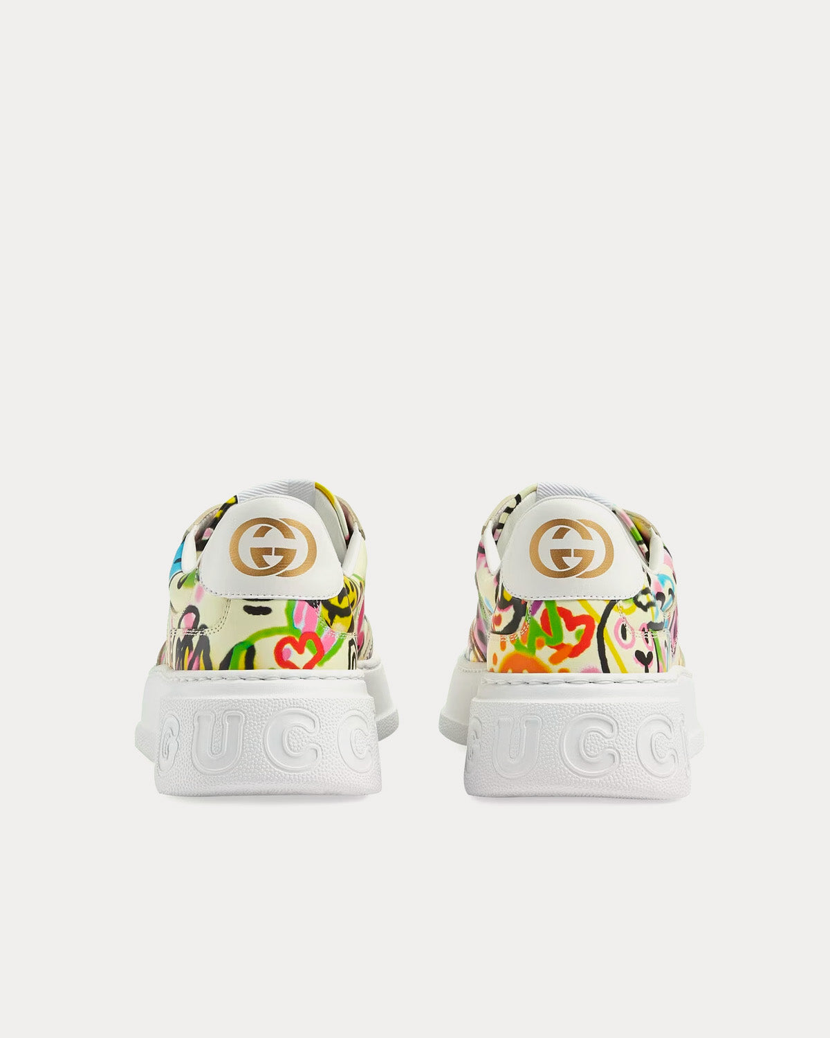 Gucci - Platform Bunny Graffiti Print Leather Ivory /  Multicolour Low Top Sneakers