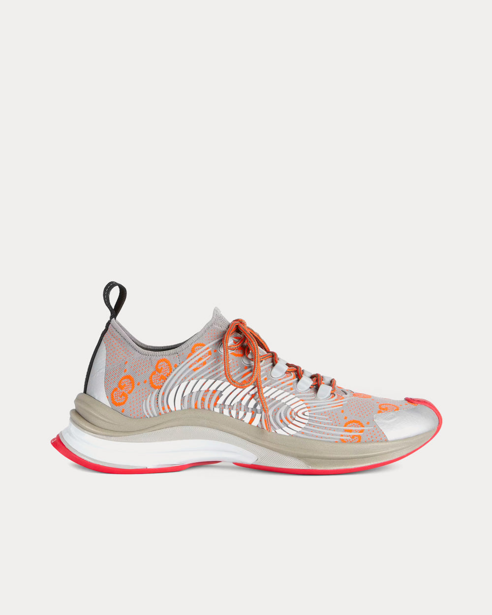 Grey, orange and white run sneakers in rubber calfskin, technical