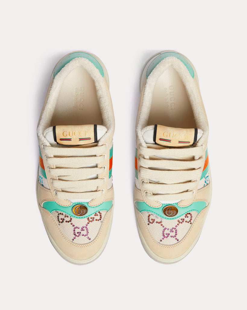 Gucci Screener with Crystals GG Logo Beige Green Orange Low