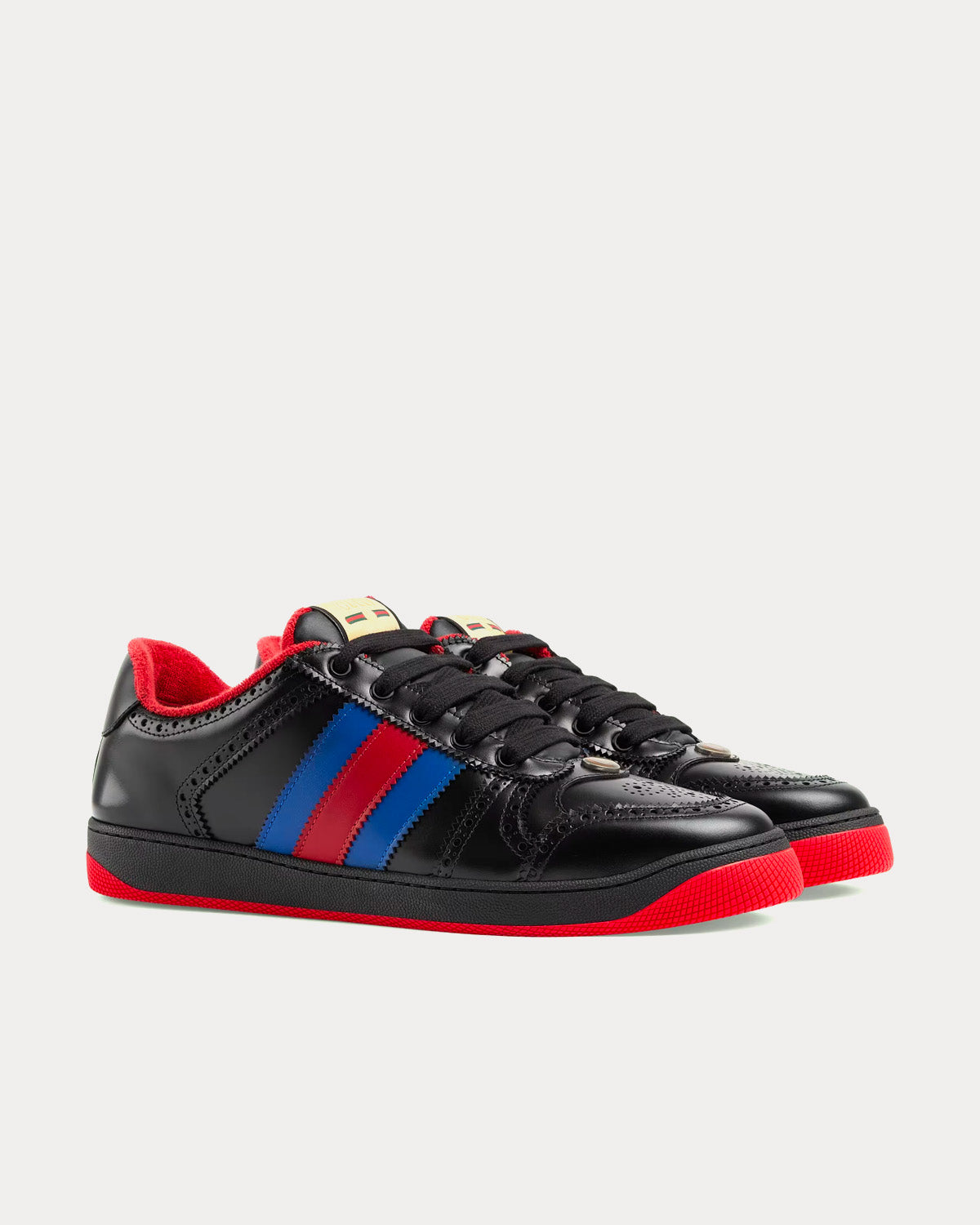 Gucci - Screener Blue & Red Web Leather Black Low Top Sneakers
