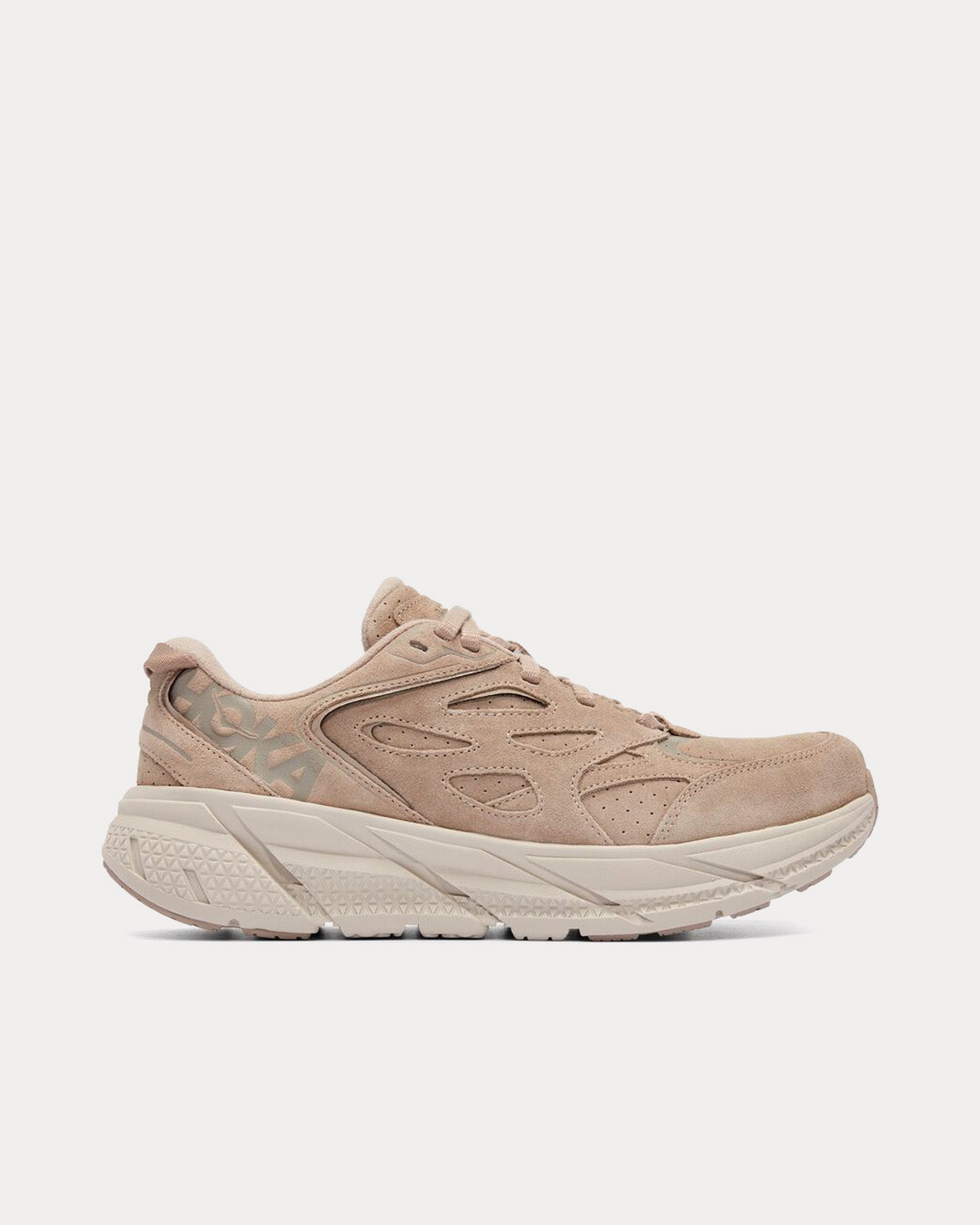 HOKA Unisex Clifton L Suede Simply Taupe Pumice Stone Running Shoes