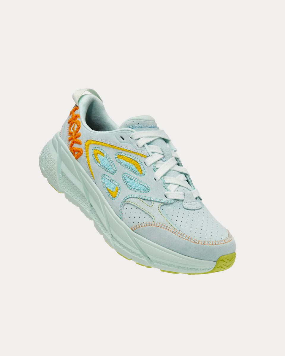 Hoka Clifton L Embroidery Blue Grass / Radiant Yellow Running Shoes ...