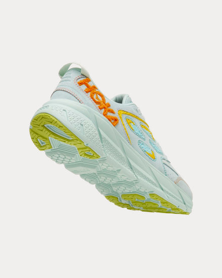 HOKA Clifton L Embroidery Blue Grass / Radiant Yellow Running Shoes - 4
