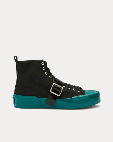 Jil Sander Vulcanised Rubber & Canvas Buckle Black / Turquoise High Top Sneakers
