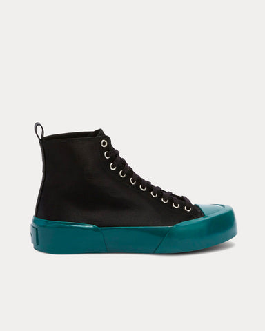 Jil Sander Vulcanised Rubber & Canvas Black / Turquoise High Top Sneakers