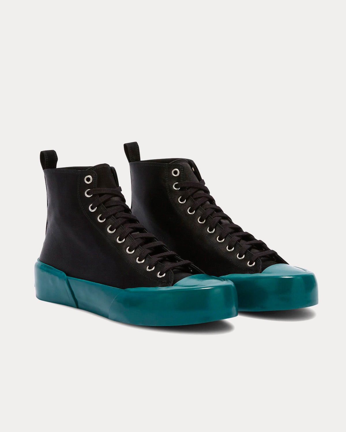 Jil Sander - Vulcanised Rubber & Canvas Black / Turquoise High Top Sneakers