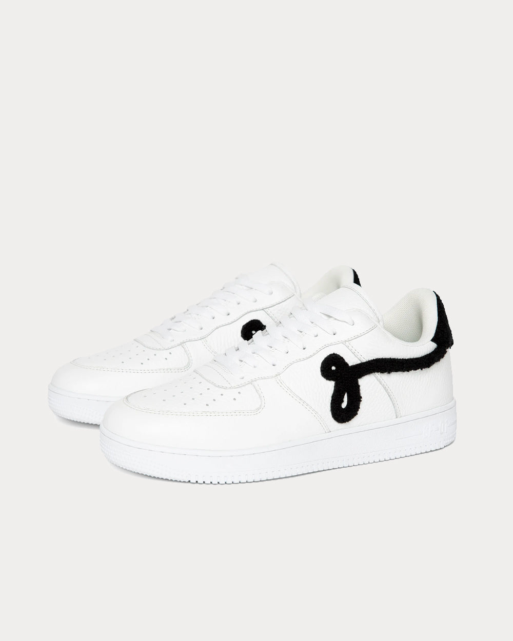 John Geiger - GF-01 'White Pebbled Leather Black Chenille' Low Top Sneakers