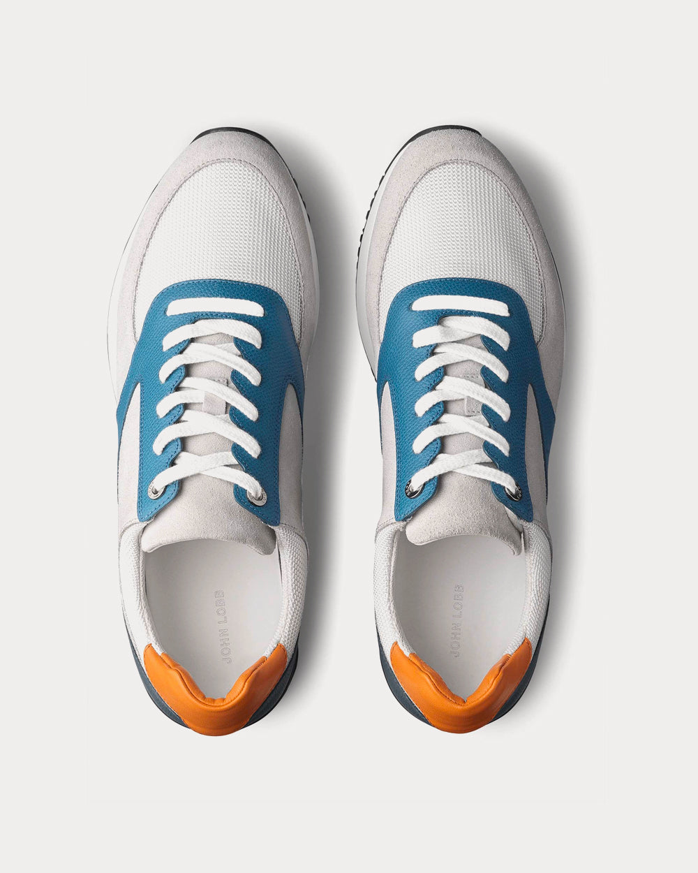 John Lobb - Foundry Blue / White / Orange Cross Grain Low Top Sneakers
