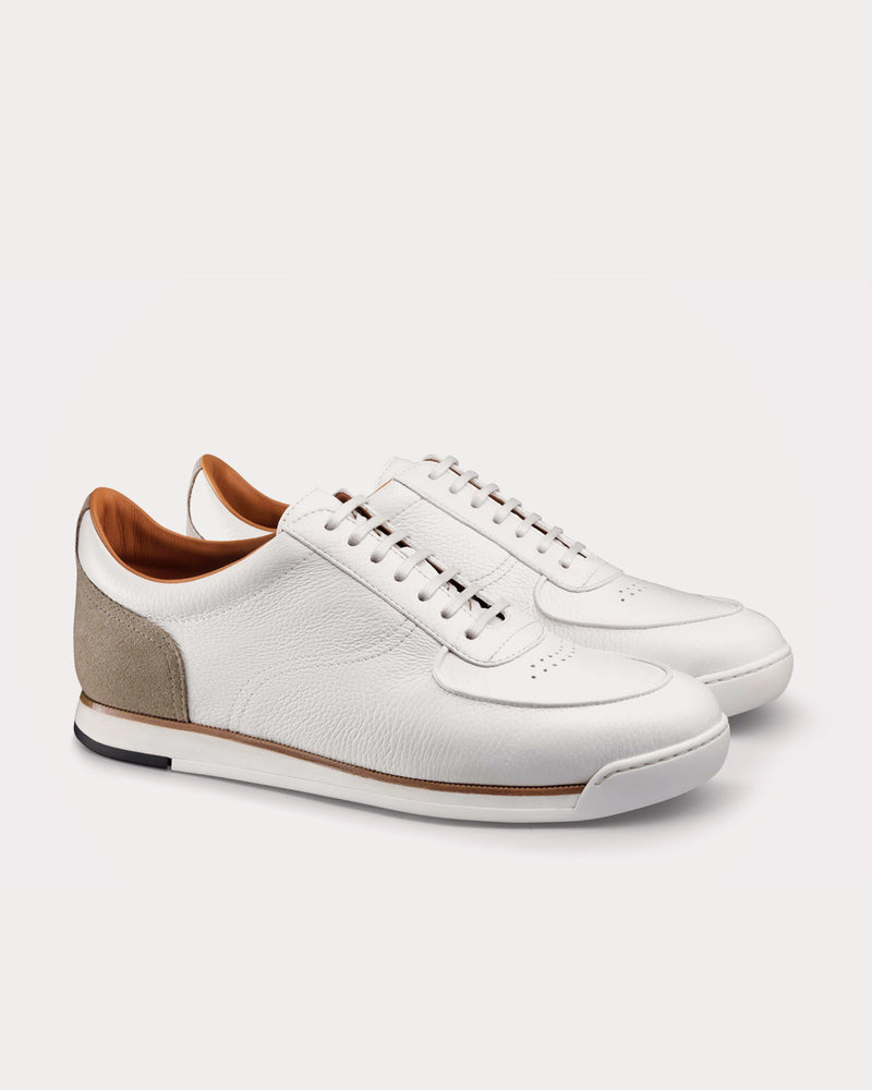 John Lobb Porth Chalk Grain Calf / Stone Suede Low Top Sneakers - 2