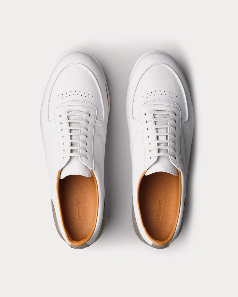 John Lobb Porth Chalk Grain Calf / Stone Suede Low Top Sneakers - 3