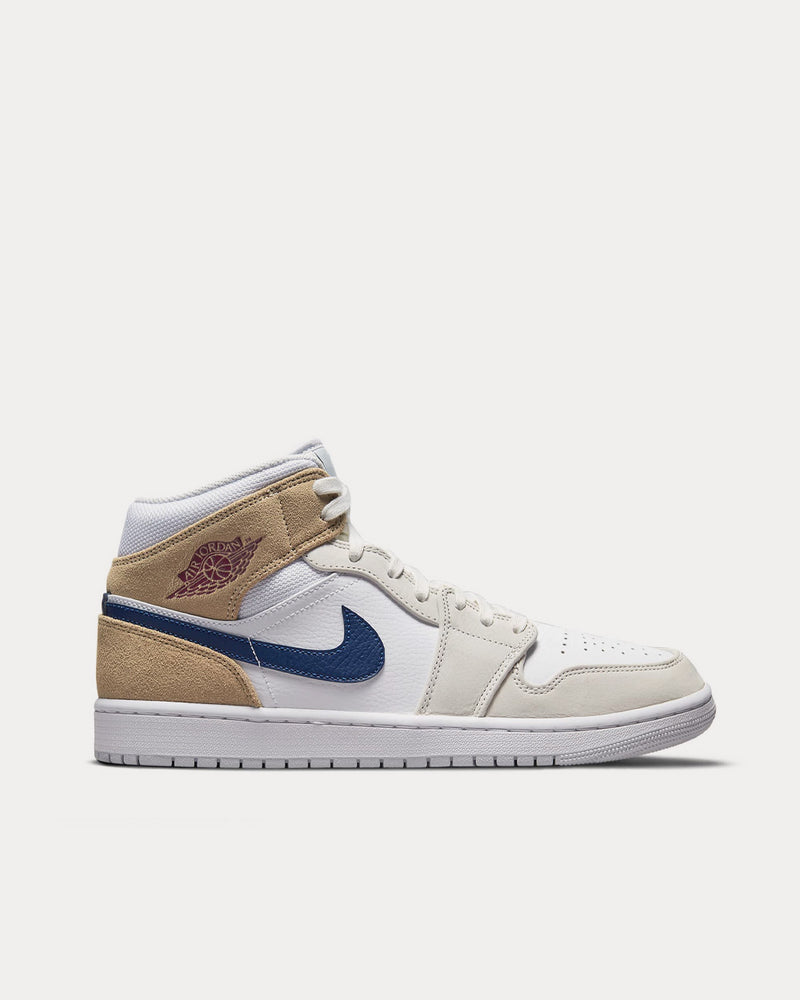 Jordan Air Jordan 1 Mid White / Team Red / Khaki / Blue Void High Top Sneakers - 1